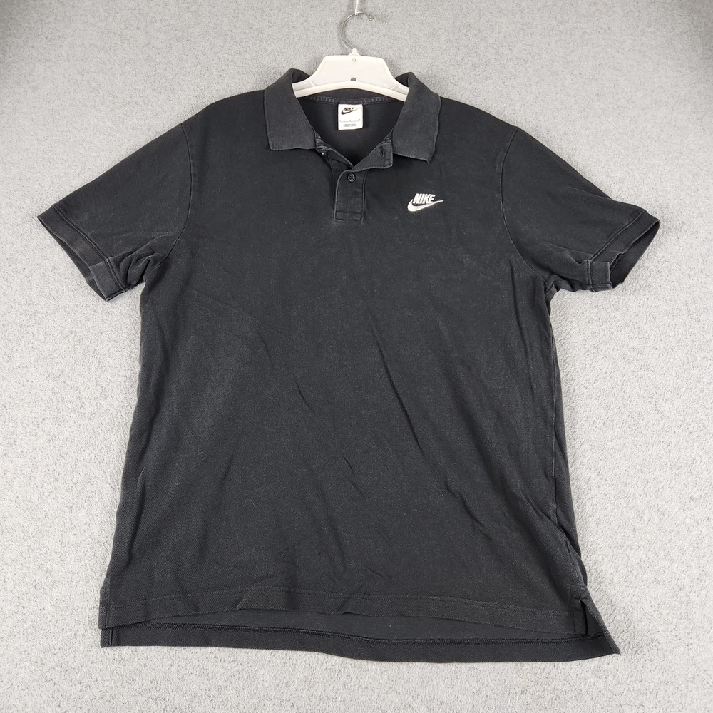 Nike Polo Shirt Men's Large Black Embroidered Logo Golf Performance Slit Popover